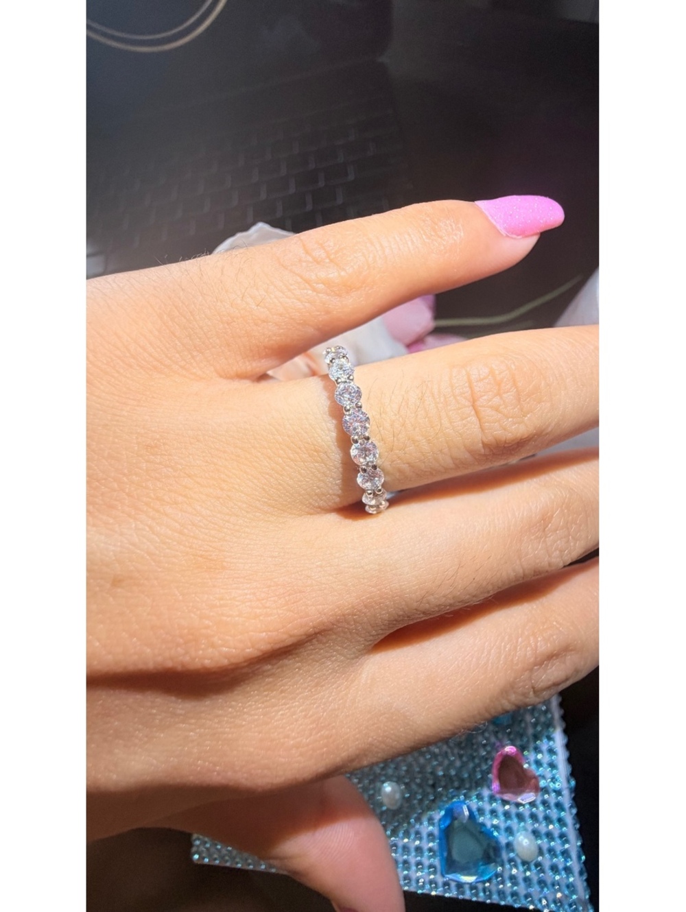 Elegant Silver 925 solid Eternity Ring with Round-Cut Clear Stones size 7-8